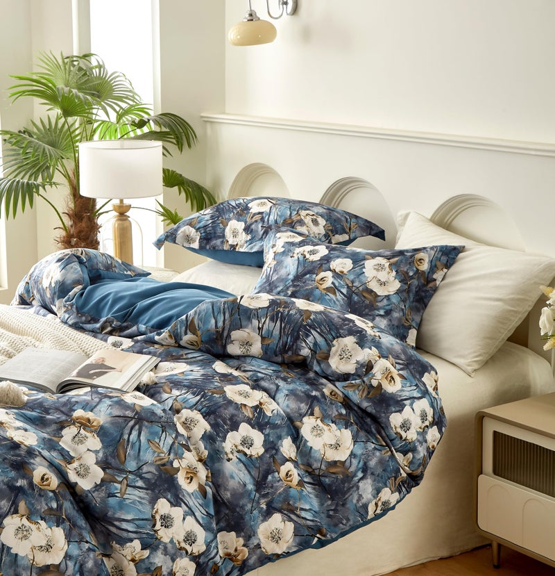 Cupocupa Duvet Cover Queen Size Set Boho Floral Pattern Queen Duvet Cover Set for Queen Size Bed Vintage Soft Bedding Leaf Print Duvet Cover with Pillowcases - Image 5